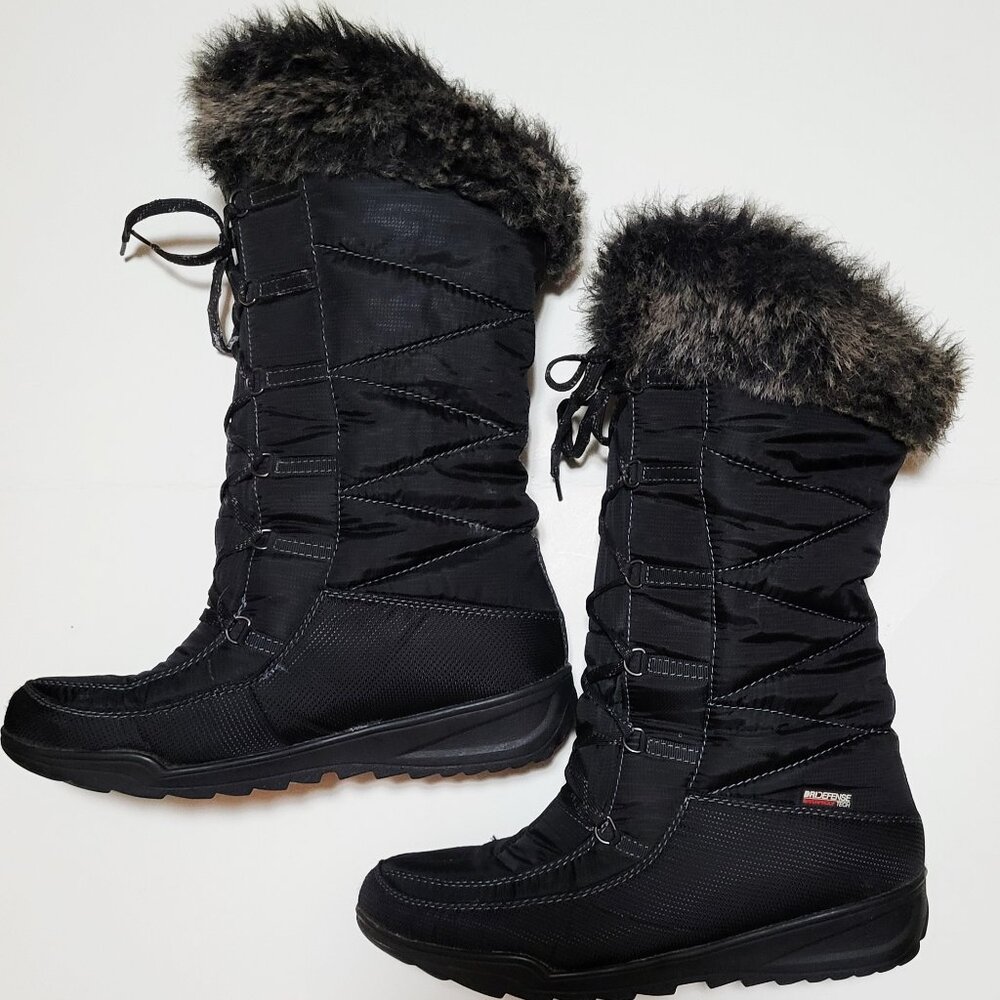 KAMIK Women's Porto Black Thermal Winter Boots Faux Fur Slip Proof Soles Size 10